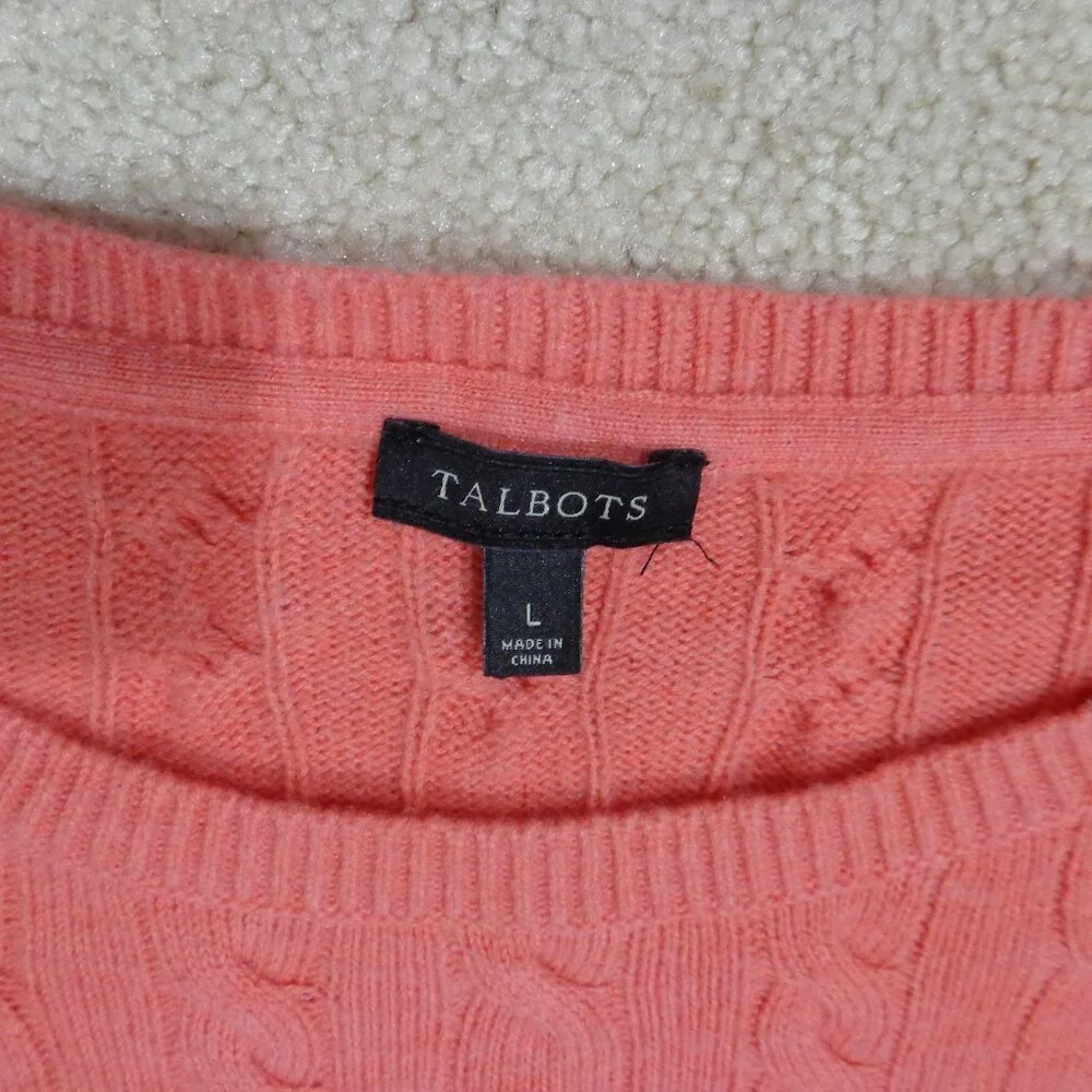 Talbots Women's Cable Knit‎ Sweater Lambswool Blend Melon Color Size L